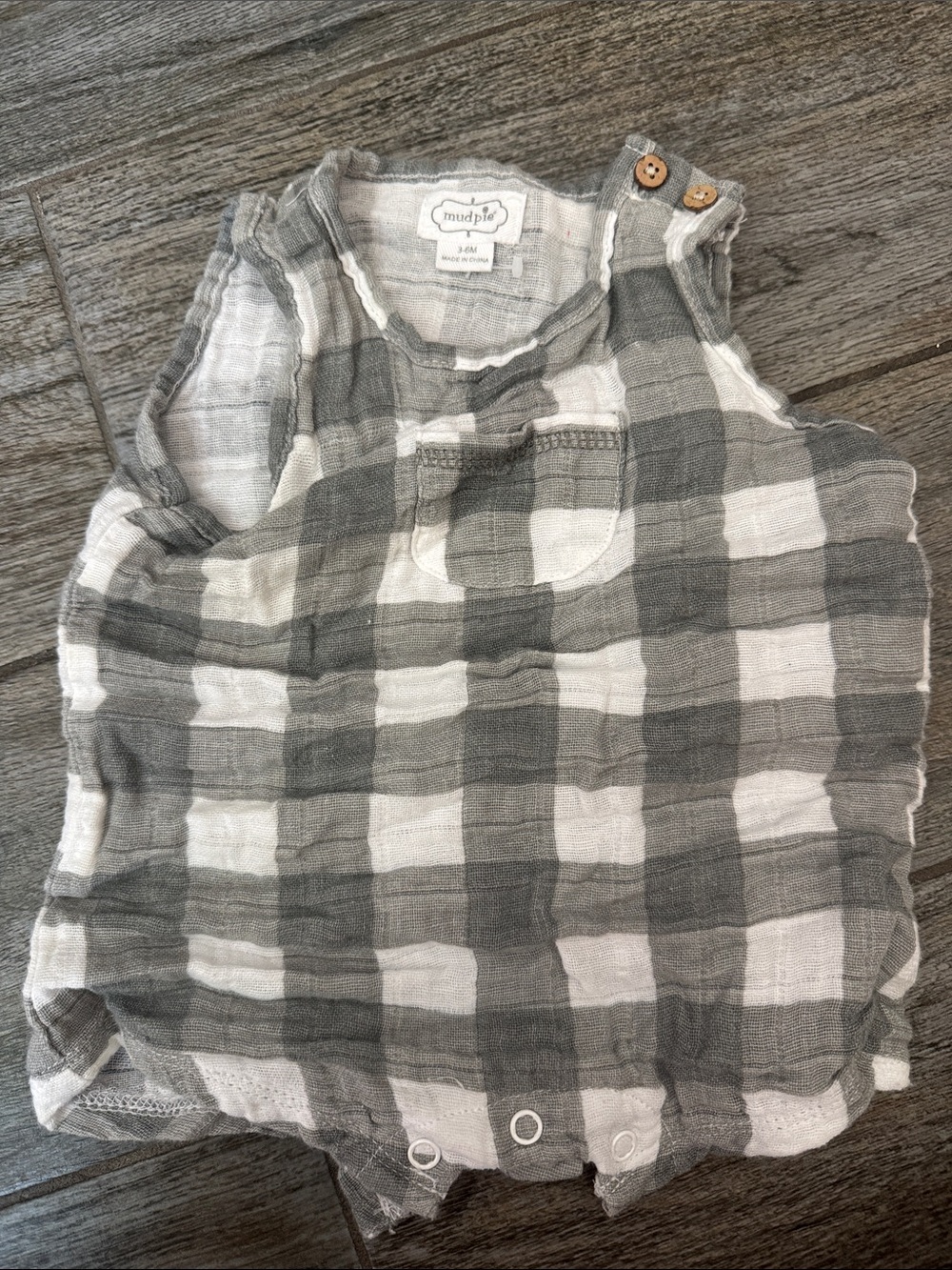 Mud Pie Gray & White Checked Gauze Tank Romper